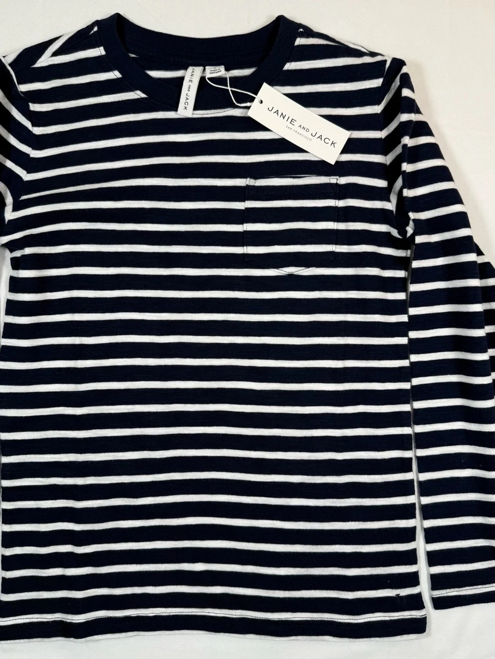 NWT JANIE AND JACK Boys Striped Pocket Long Sleeve Size 8 Coastal Nautical NEW